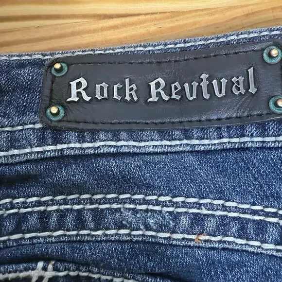 ROCK REVIVAL Y2K Low Rise Heather Boot Cut Flare Denim Jeans, Size 28x32 - Picture 9 of 11